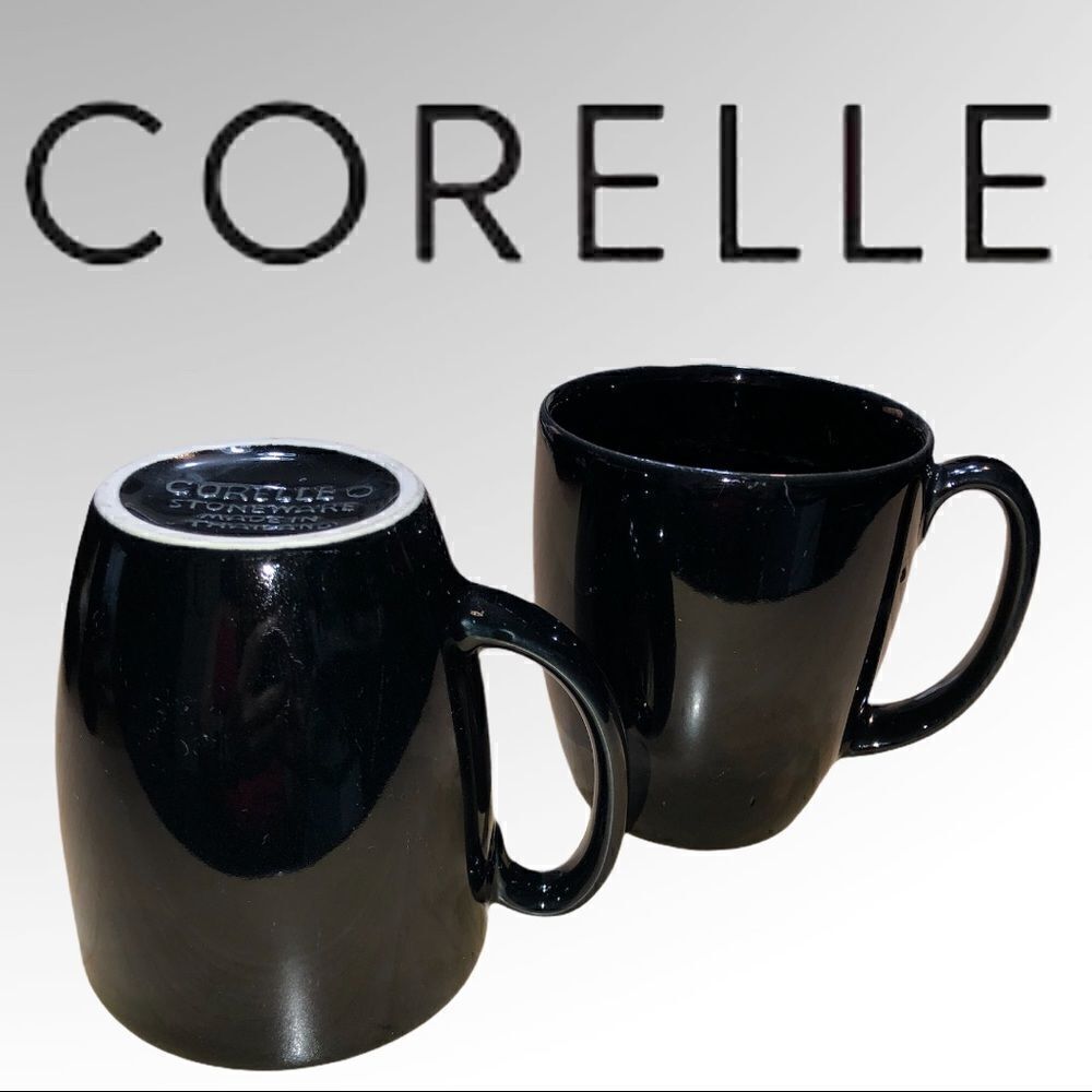 Set of two Corelle black mugs